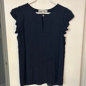 LOFT Dark Blue Ruffle Sleeve Blouse